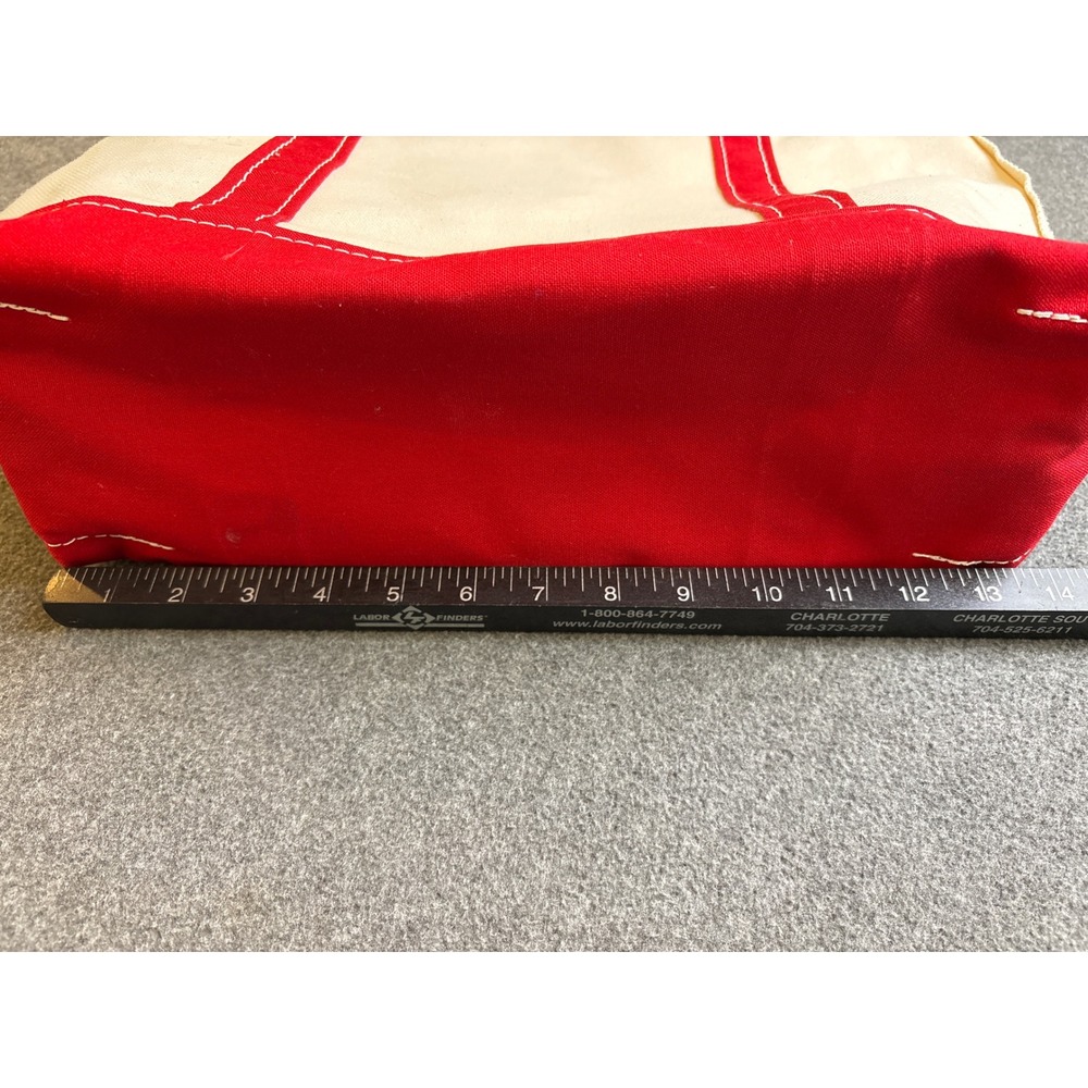 LL Bean Boat and Tote Medium Canvas Bag Red Cream Made in USA OM198 - Picture 9 of 12